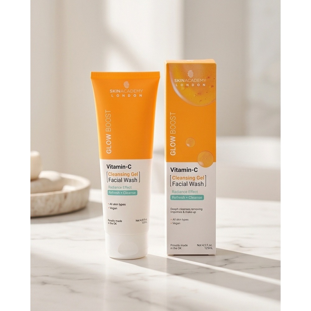 Skin Academy London Glow Boost Vitamin-C Cleansing Gel Facial Wash 125ml NIB